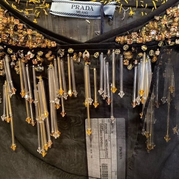 PRADA Crystal&Bead Embellished Sheer Black Dress - Picture 6 of 15